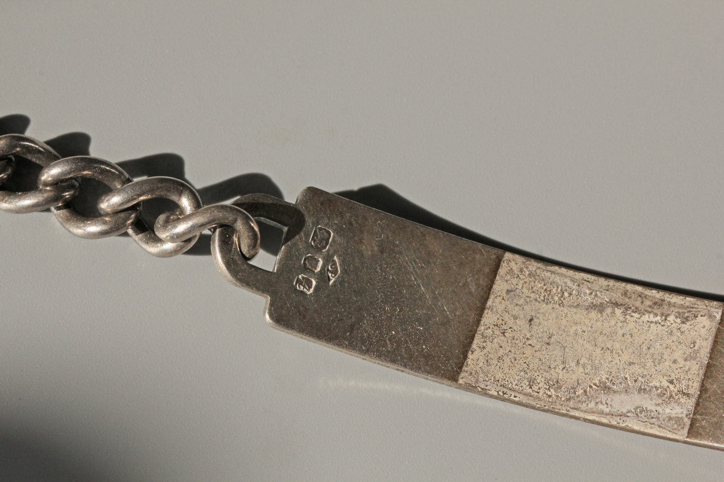 Vintage chunky curb link identity bracelet, in sterling silver
