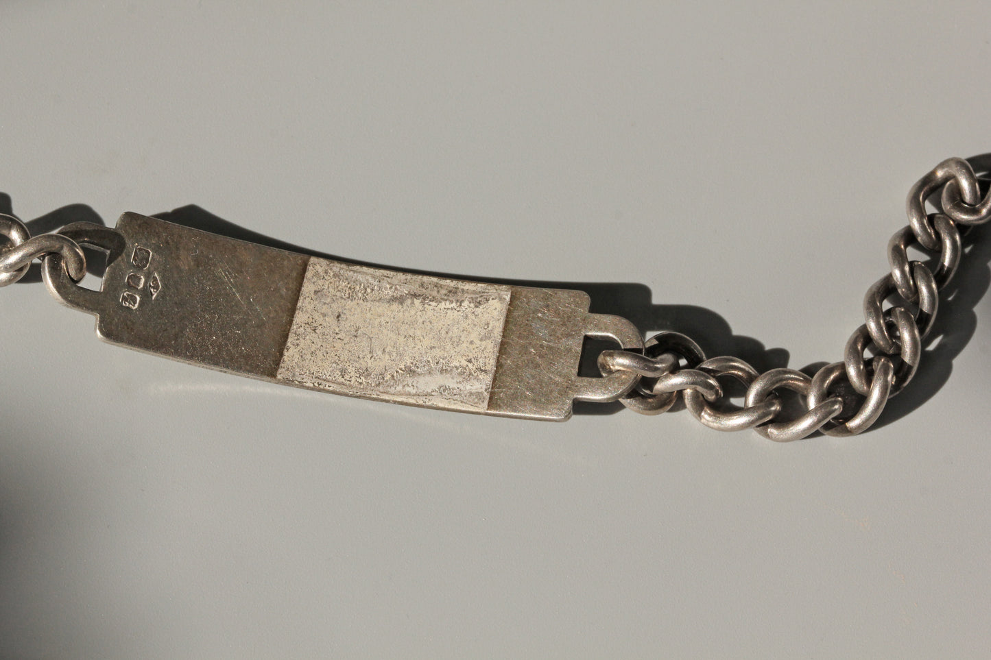 Vintage chunky curb link identity bracelet, in sterling silver
