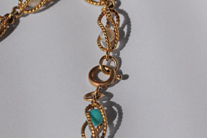 Vintage pearl & amazonite bracelet, in 9 carat gold