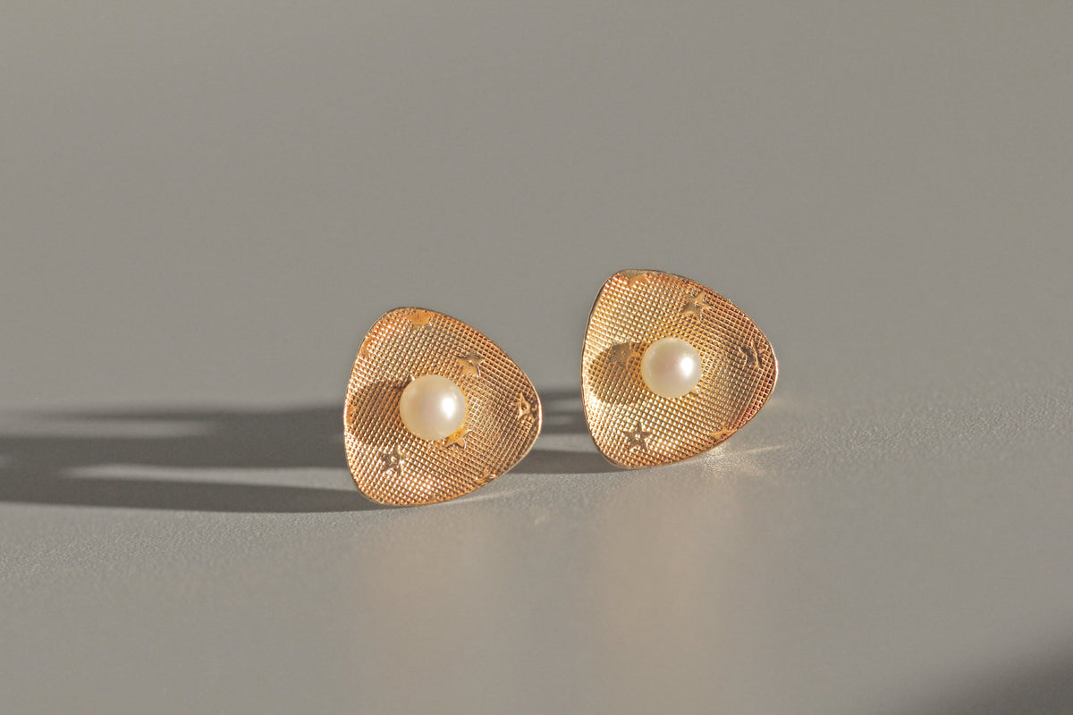 Vintage Akoya pearl celestial star earrings in 9 carat gold