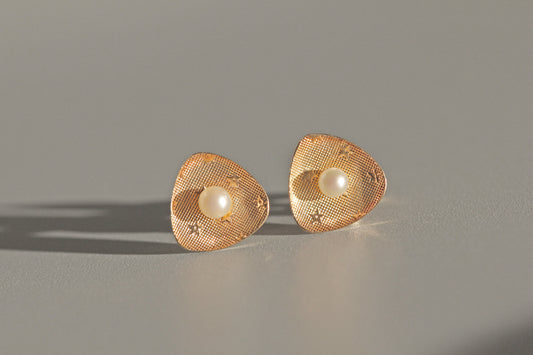 Vintage akoya pearl celestial star earrings, in 9 carat gold