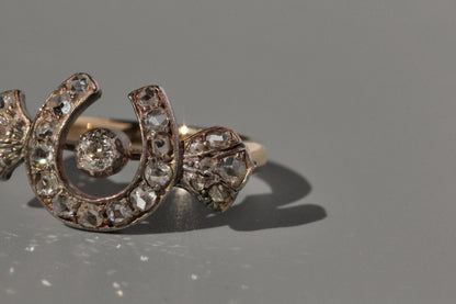Antique old cut diamond horseshoe ring, in 9 carat gold