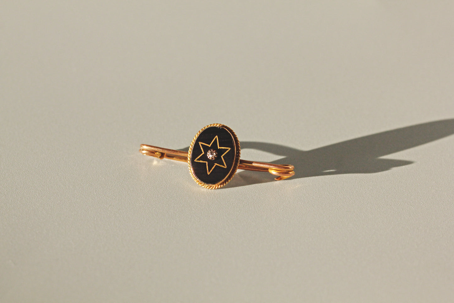 Antique victorian old mine cut diamond & onyx brooch, in 9 carat gold