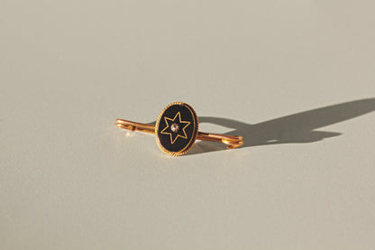 Antique victorian old mine cut diamond & onyx brooch, in 9 carat gold