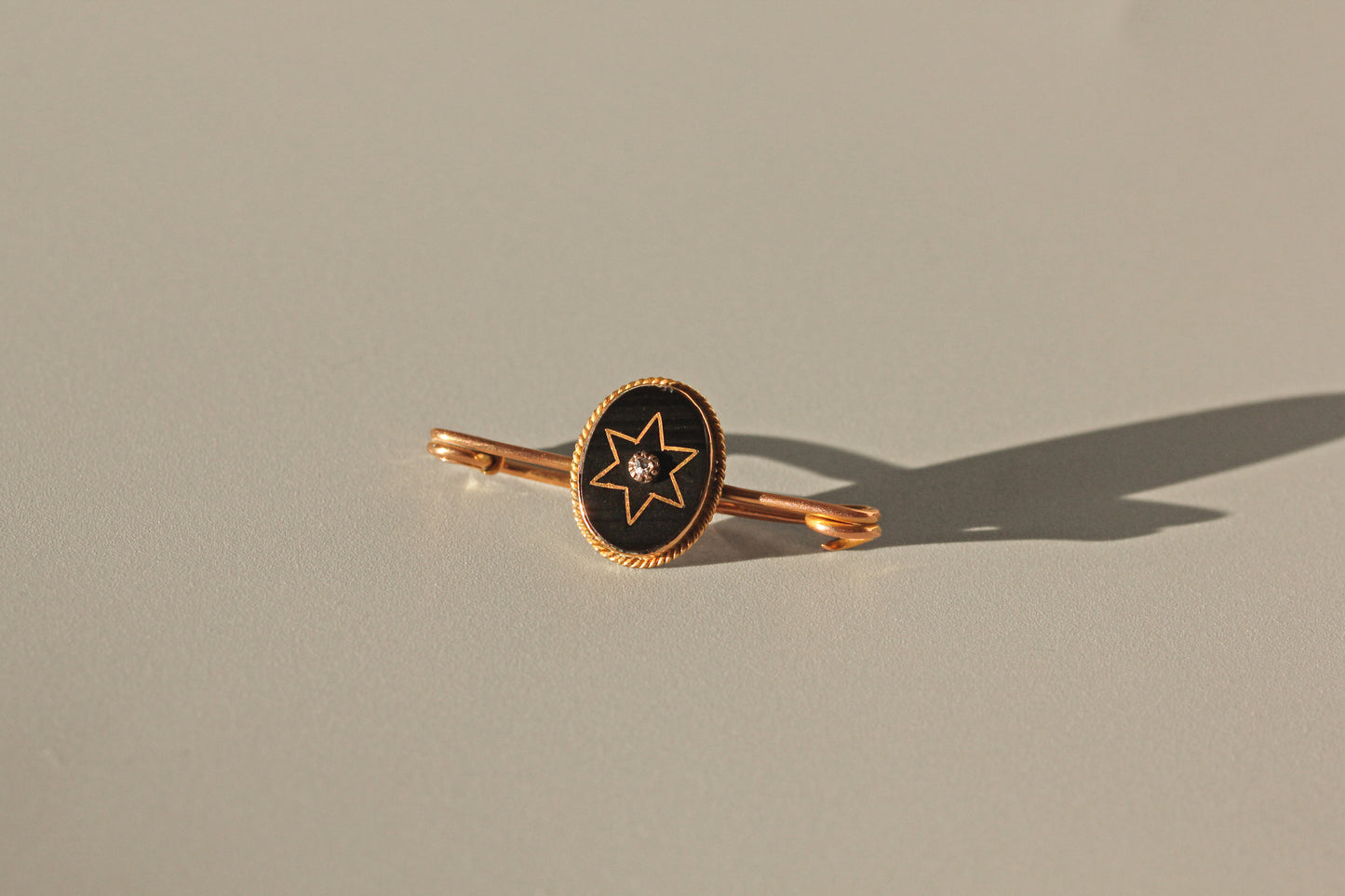 Antique victorian old mine cut diamond & onyx brooch, in 9 carat gold