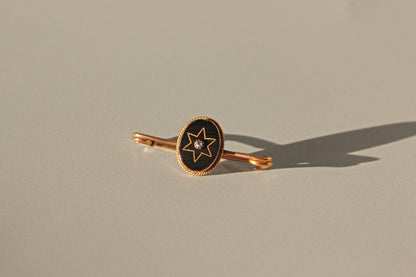 Antique victorian old mine cut diamond & onyx brooch, in 9 carat gold