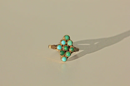 Antique victorian turquoise navette ring, in 9 carat gold