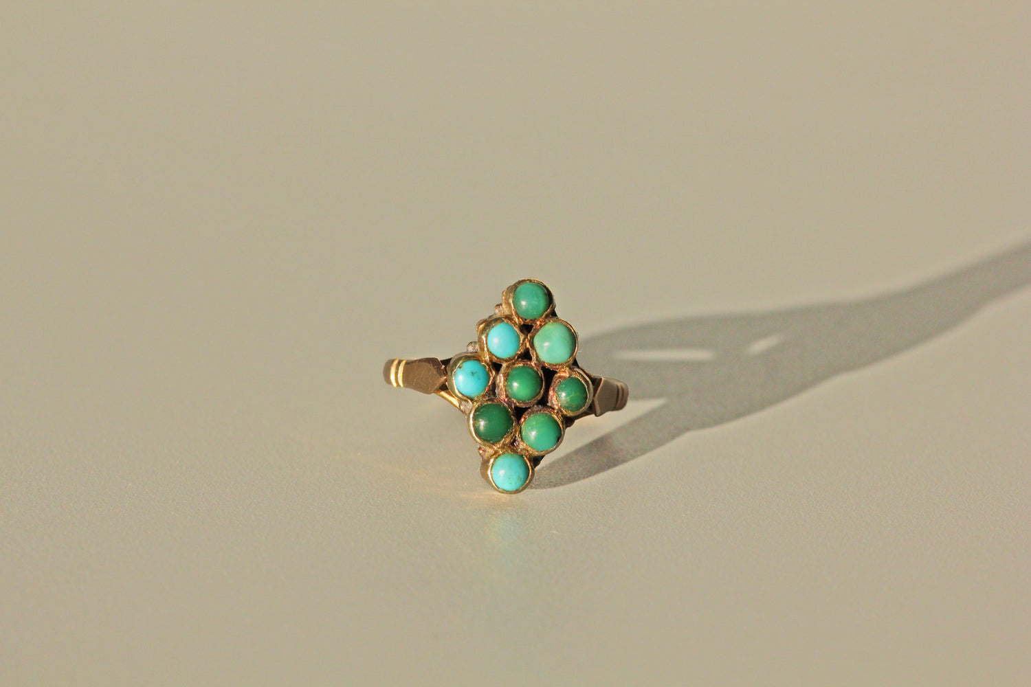 Antique victorian turquoise navette ring, in 9 carat gold