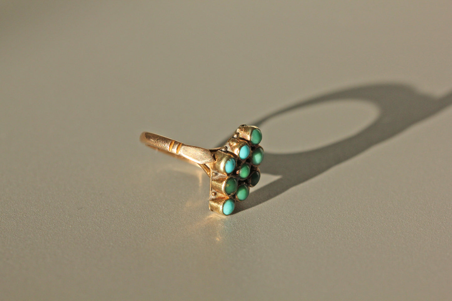 Antique victorian turquoise navette ring, in 9 carat gold