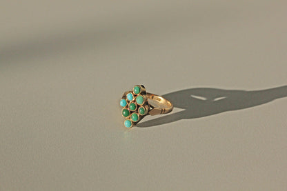 Antique victorian turquoise navette ring, in 9 carat gold