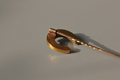 Antique victorian pearl & turquoise lucky horseshoe pin, in 18 carat gold