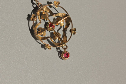 Antique art nouveau ruby paste lavaliere pendant, in 9 carat gold
