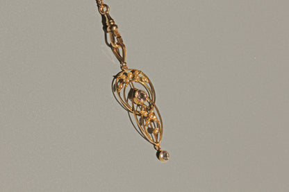 Antique art nouveau zircon & seed pearl lavaliere pendant, in 9 carat gold