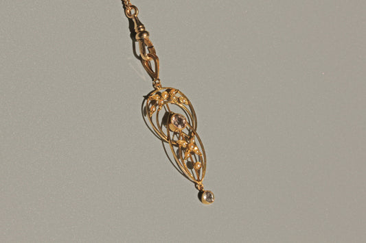 Antique art nouveau zircon & seed pearl lavaliere pendant, in 9 carat gold