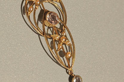 Antique art nouveau zircon & seed pearl lavaliere pendant, in 9 carat gold