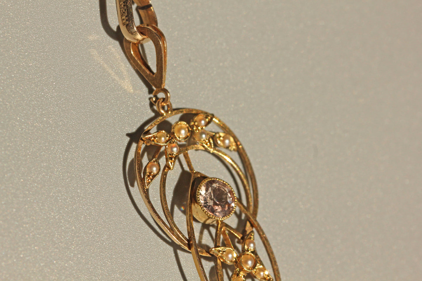 Antique art nouveau zircon & seed pearl lavaliere pendant, in 9 carat gold