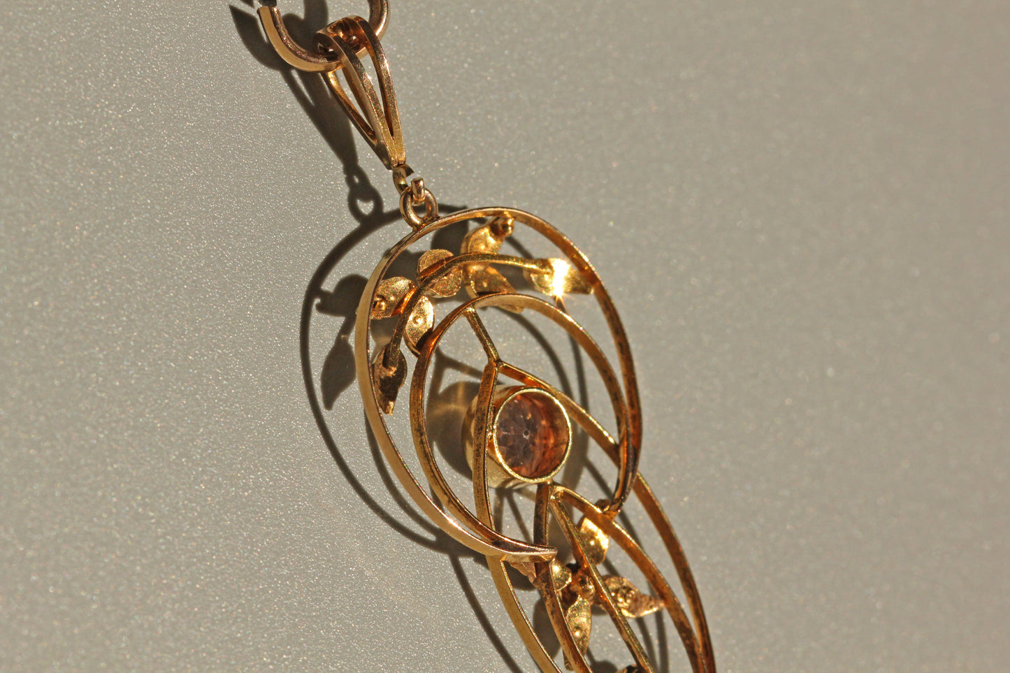 Antique art nouveau zircon & seed pearl lavaliere pendant, in 9 carat gold