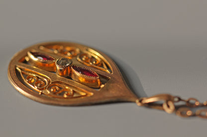 Antique art nouveau paste stone pendant necklace, in rolled rose gold