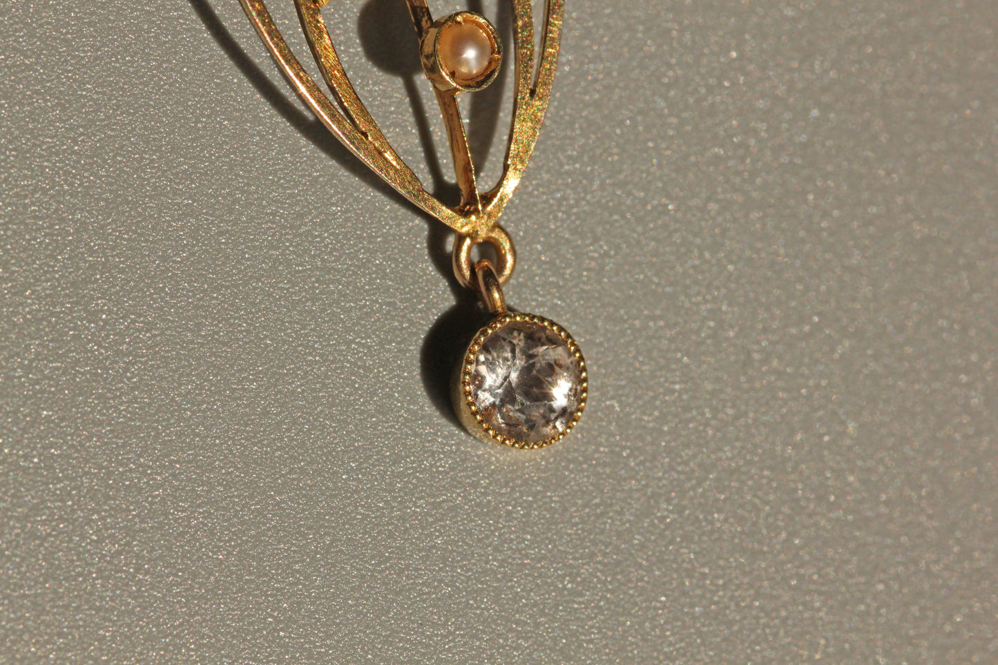 Antique art nouveau zircon & seed pearl lavaliere pendant, in 9 carat gold