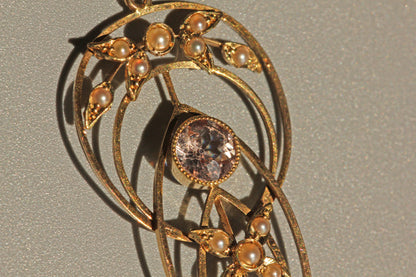 Antique art nouveau zircon & seed pearl lavaliere pendant, in 9 carat gold