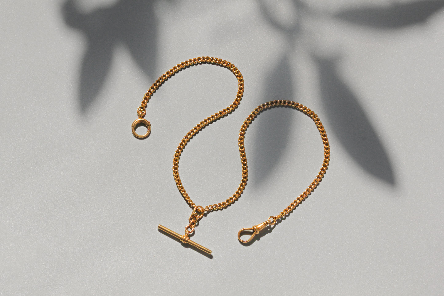 Close up antique gold Albert chain clasp detail

