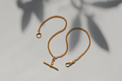 Close up antique gold Albert chain clasp detail
