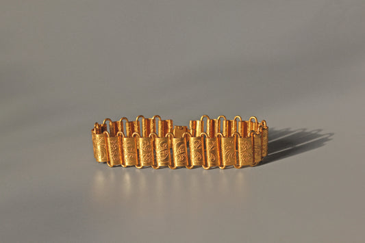 Antique victorian book chain panel link articulated bracelet, in gold gilt