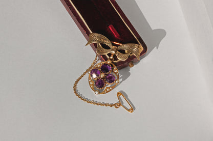 Antique victorian amethyst and pearl brooch pendant, in 9 carat gold