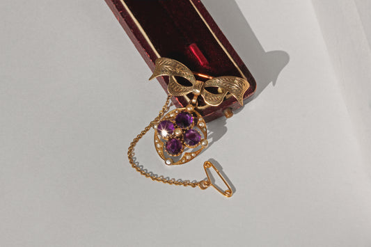 Antique victorian amethyst and pearl brooch pendant, in 9 carat gold
