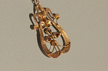 Antique art nouveau ruby necklace pendant, in 9 carat gold