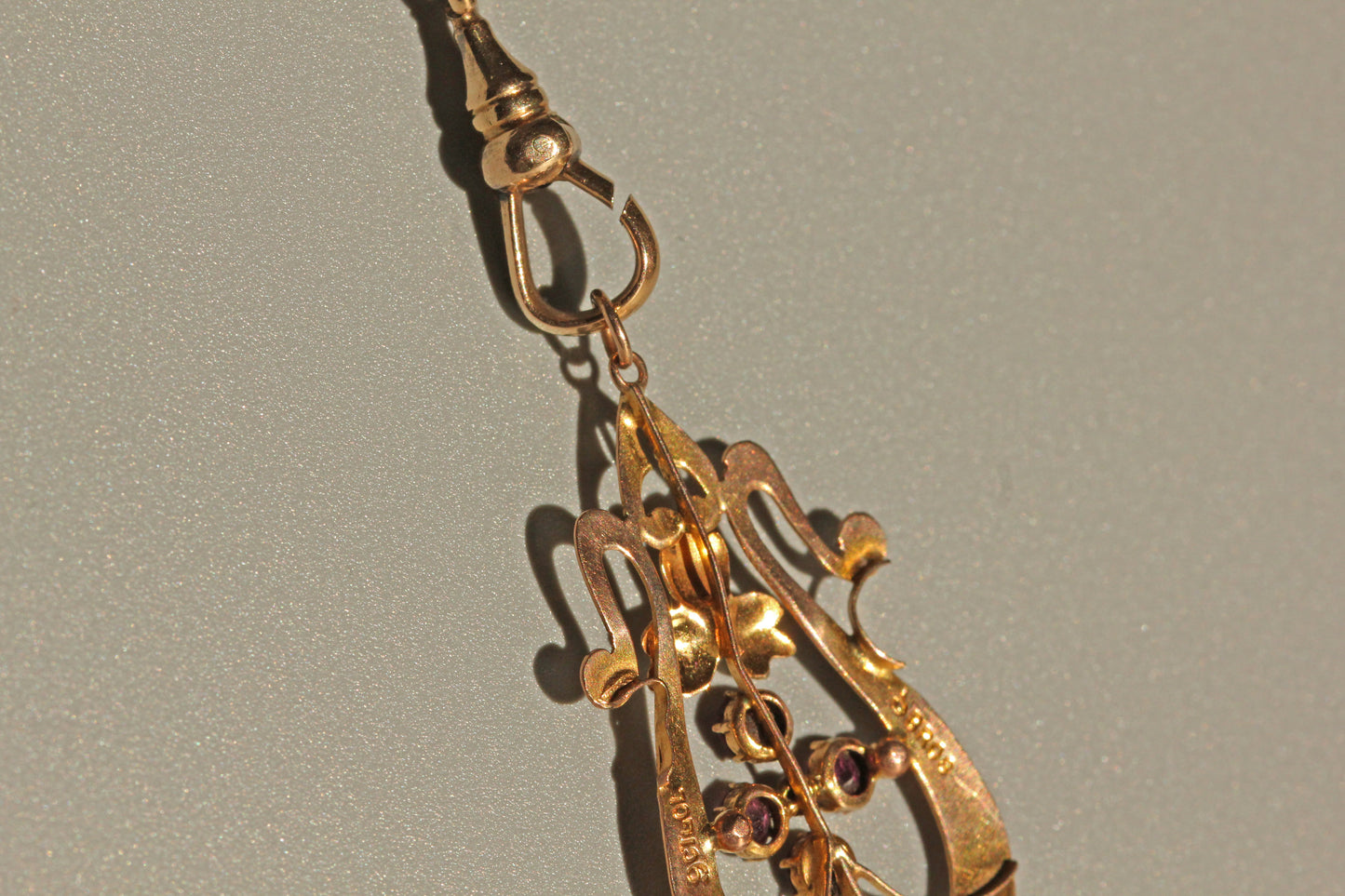 Antique art nouveau ruby necklace pendant, in 9 carat gold