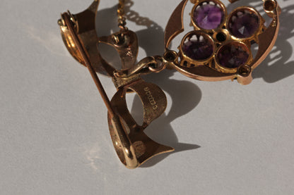 Antique victorian amethyst and pearl brooch pendant, in 9 carat gold