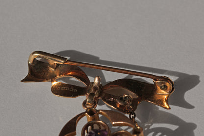 Antique victorian amethyst and pearl brooch pendant, in 9 carat gold