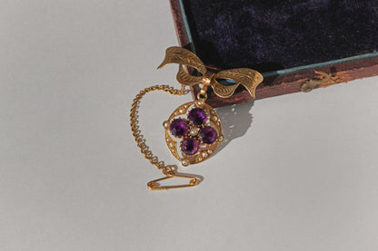 Antique victorian amethyst and pearl brooch pendant, in 9 carat gold