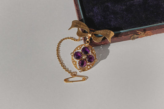 Antique victorian amethyst and pearl brooch pendant, in 9 carat gold