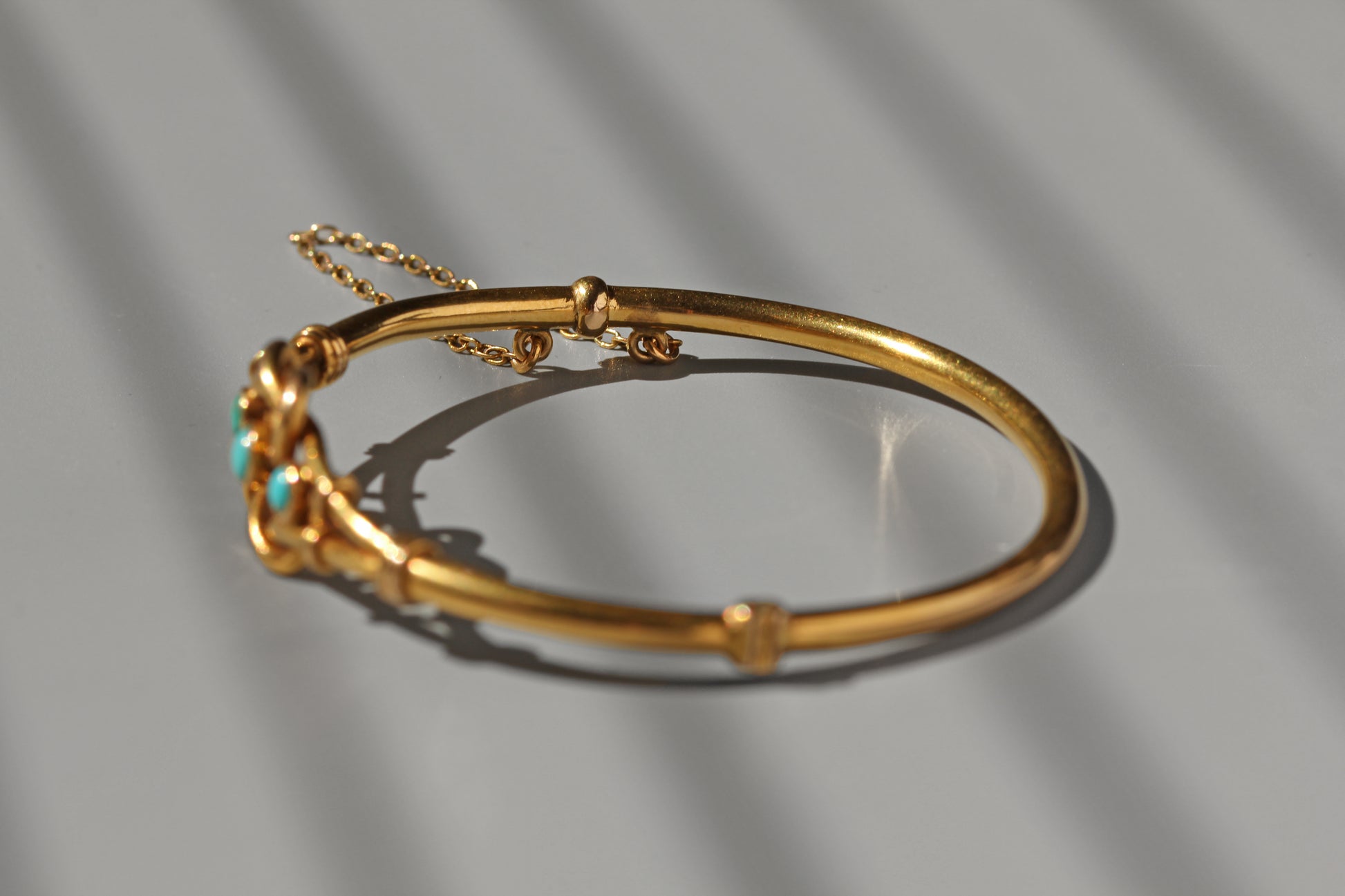 Close up Victorian turquoise cabochon bangle

