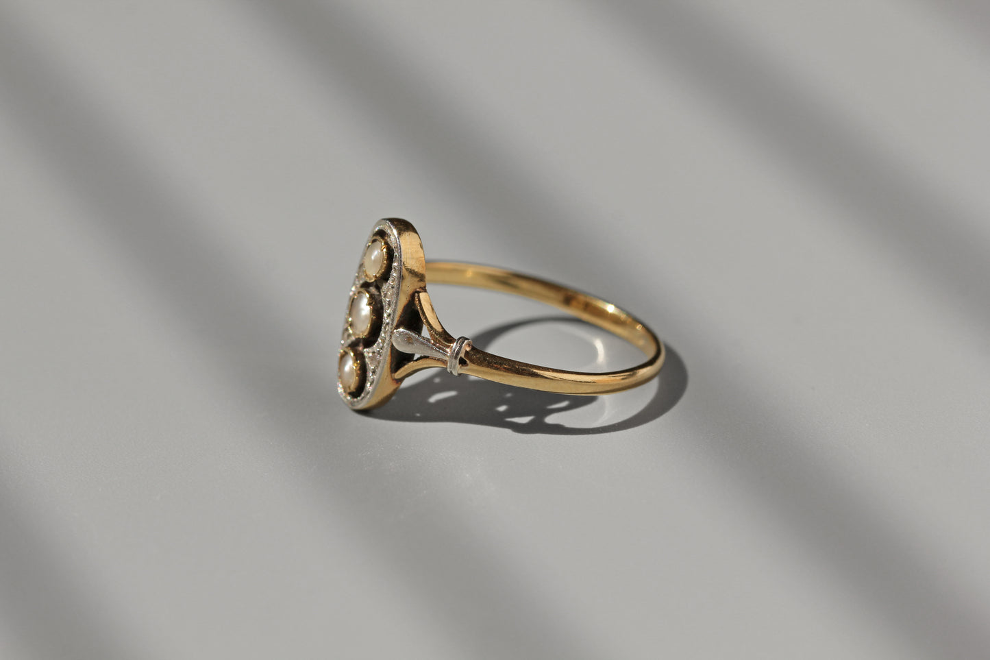 Edwardian style navette ring yellow gold
