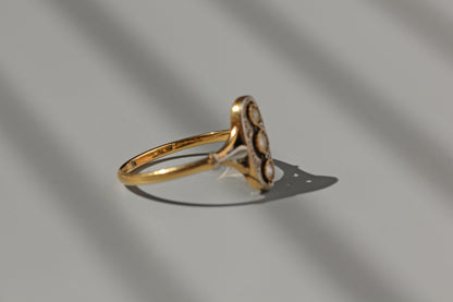 Antique diamond & pearl navette ring, in 9 carat gold