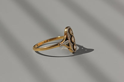 Antique diamond & pearl navette ring, in 9 carat gold