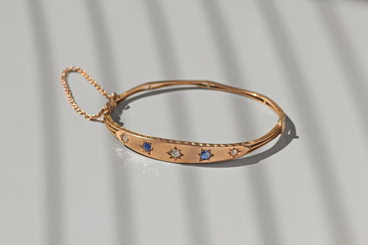 antique rose gold celestial sapphire and diamond bangle
