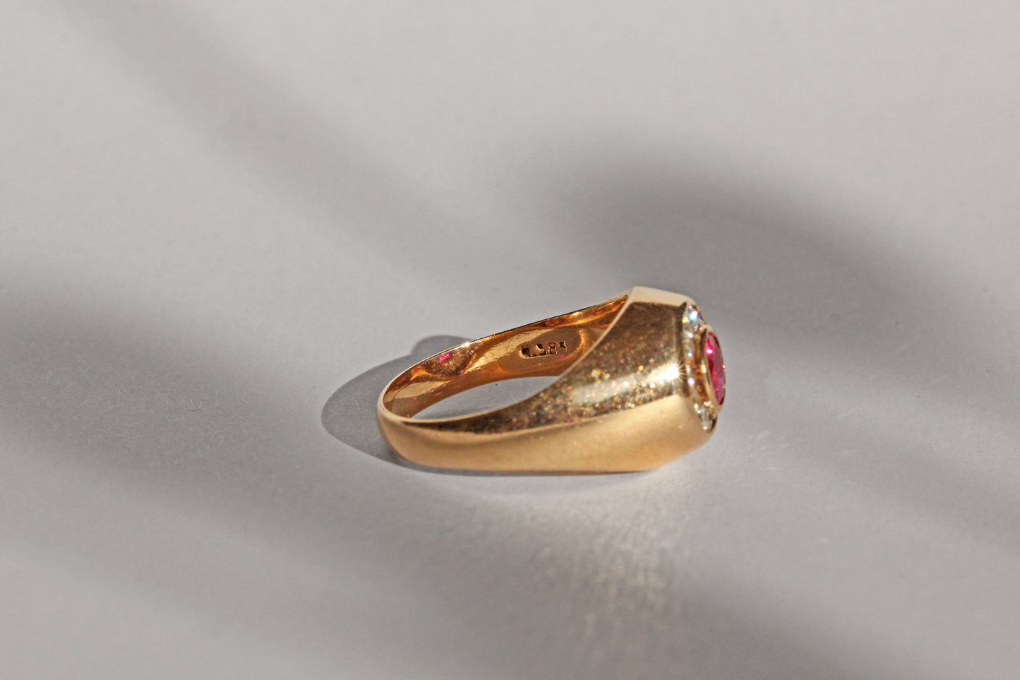 Vintage ruby and diamond bombe ring, in 14 carat gold