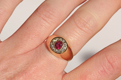 Vintage ruby and diamond bombe ring, in 14 carat gold