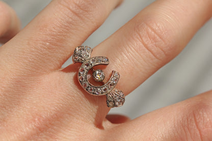 Antique old cut diamond horseshoe ring, in 9 carat gold