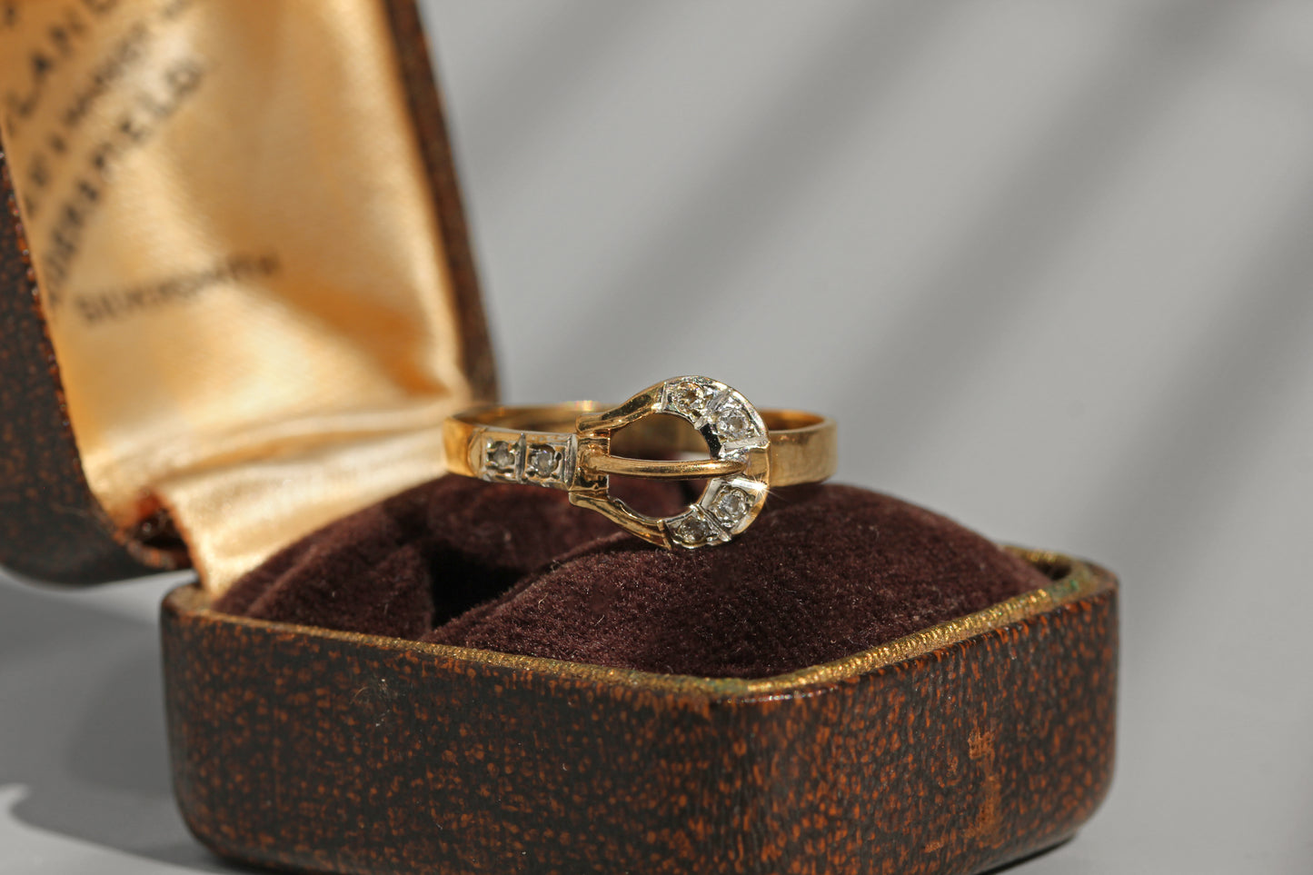 Vintage diamond belt buckle ring in 9 carat gold
