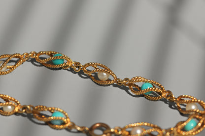 Vintage pearl & amazonite bracelet, in 9 carat gold