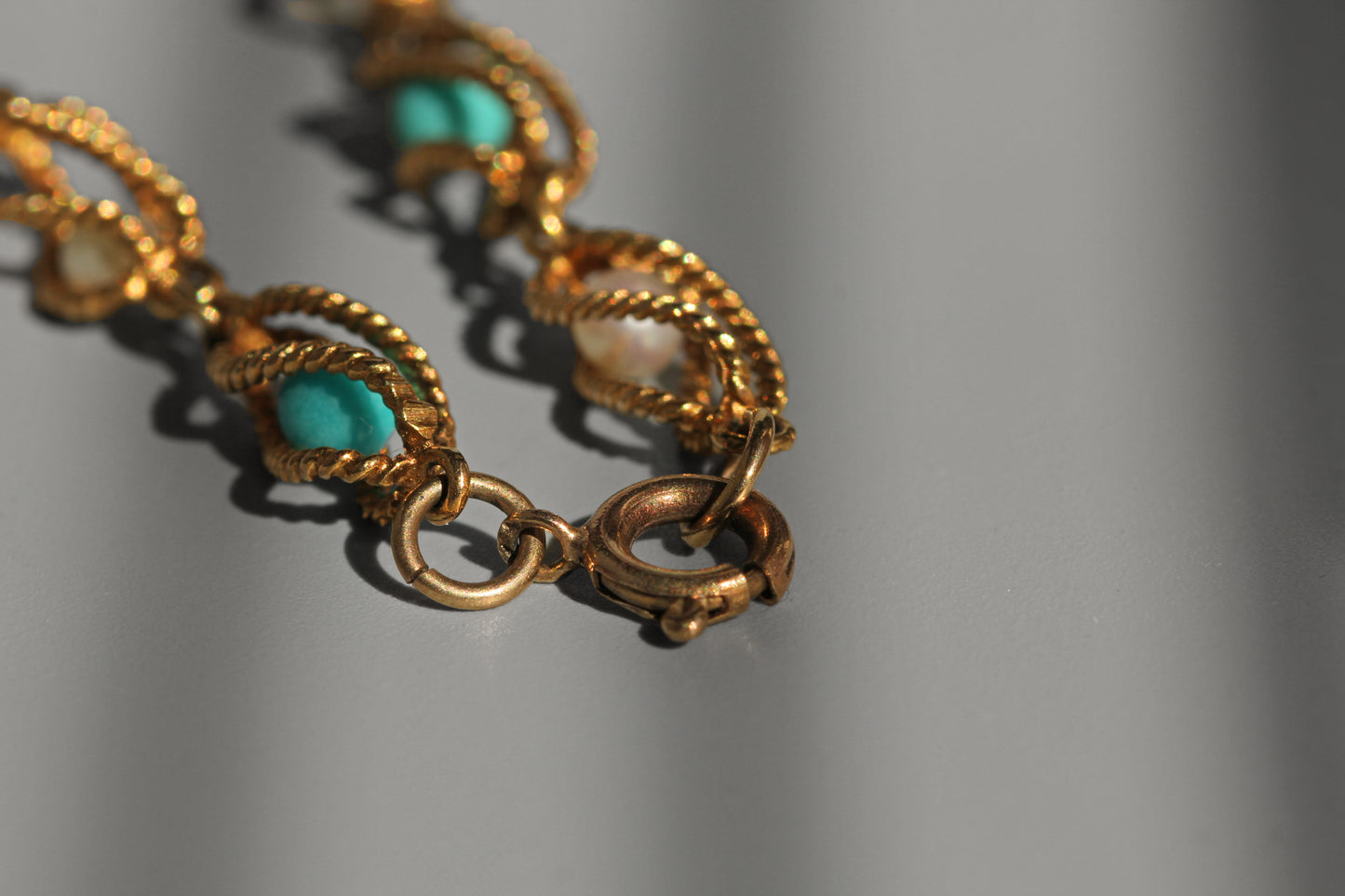 Vintage pearl & amazonite bracelet, in 9 carat gold