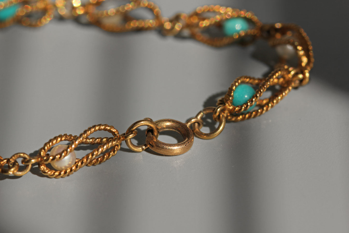 Vintage pearl & amazonite bracelet, in 9 carat gold