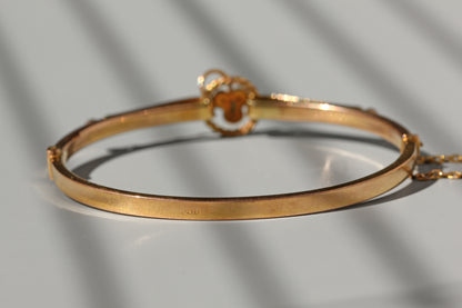 Antique turquoise and pearl ivy or clover bangle, in 9 carat gold