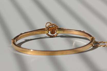 Antique turquoise and pearl ivy or clover bangle, in 9 carat gold