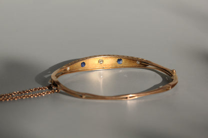Antique victorian diamond and sapphire bangle, in 9 carat gold